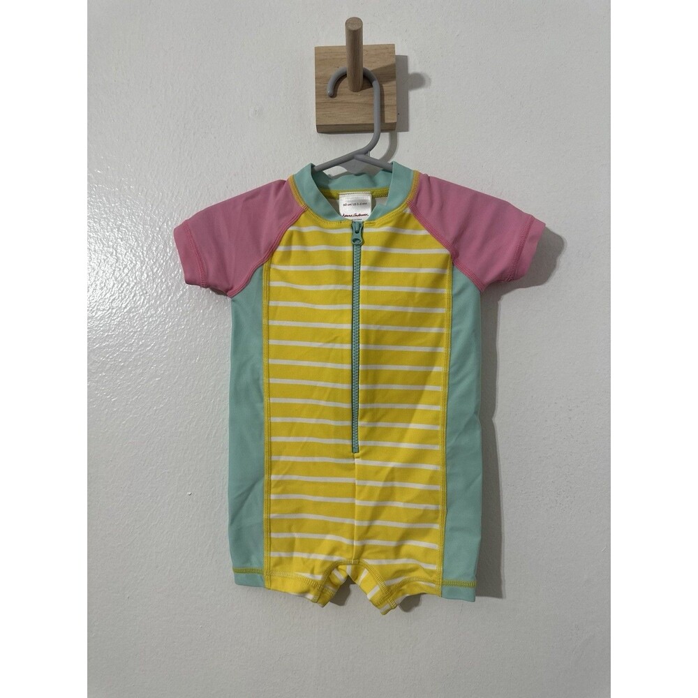 Hanna Andersson Colorblock Striped Rash Guard Swimsuit 3-6 Months